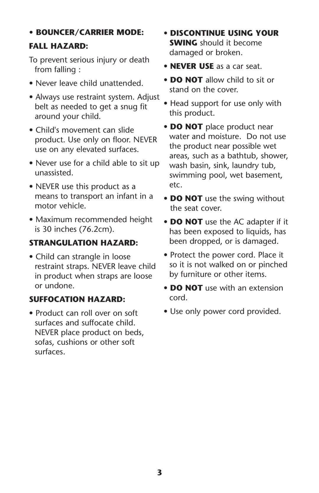 Graco PD225586A owner manual Ss/5.#%2#!22%2-/$%, Fall Hazard, Strangulation Hazard, Suffocation Hazard 