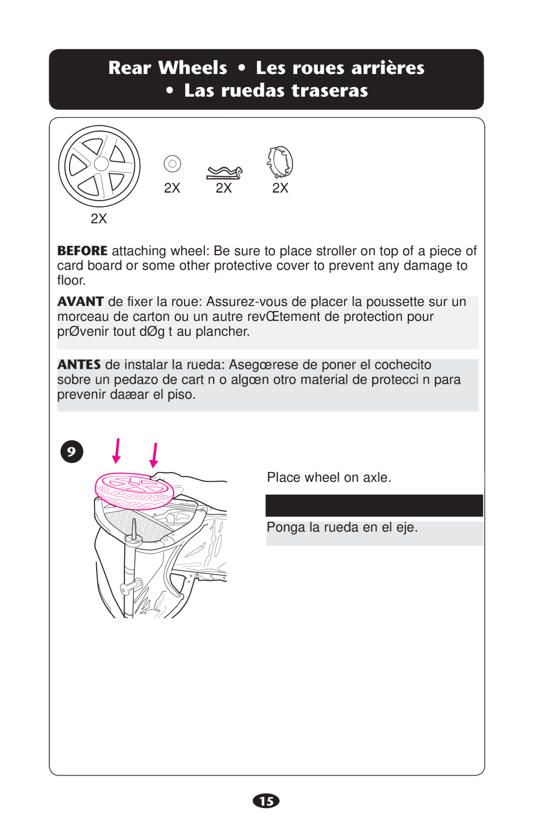 Graco PD226446B manual 2EAR 7HEELS ss ,ESEROUESUARRIÒRES Ss ,ASARUEDAS Traseras 