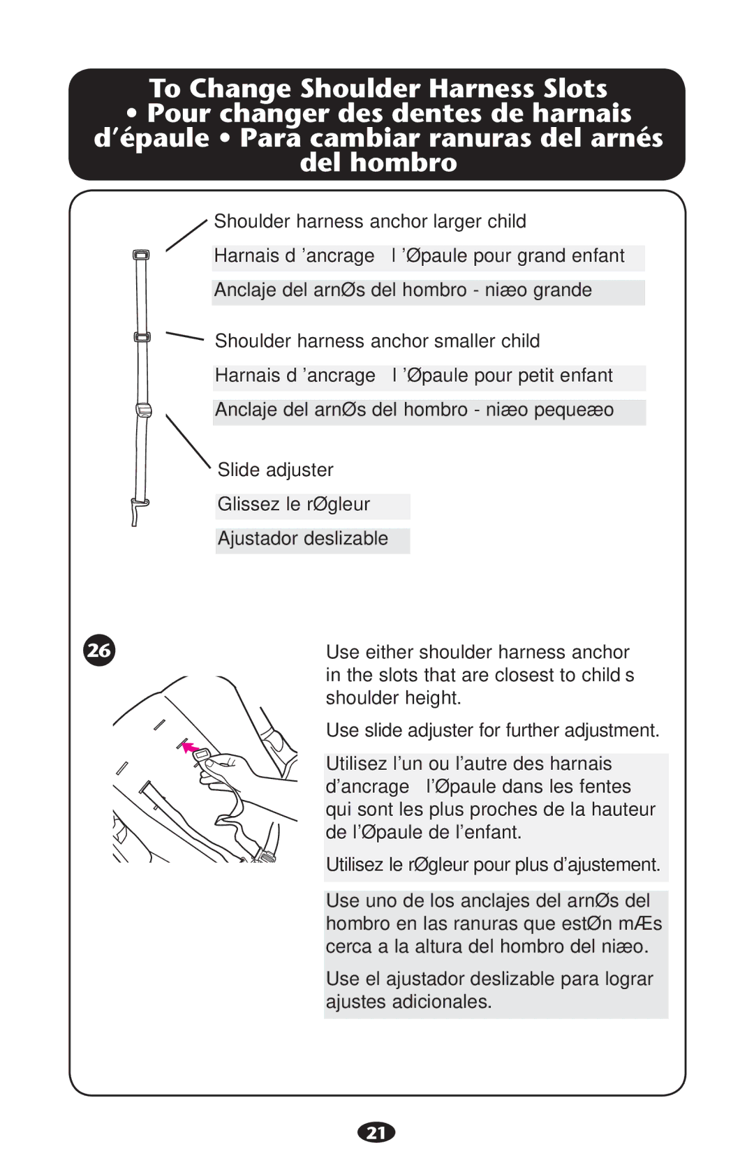 Graco PD226446B manual To Change Shoulder Harness Slots 