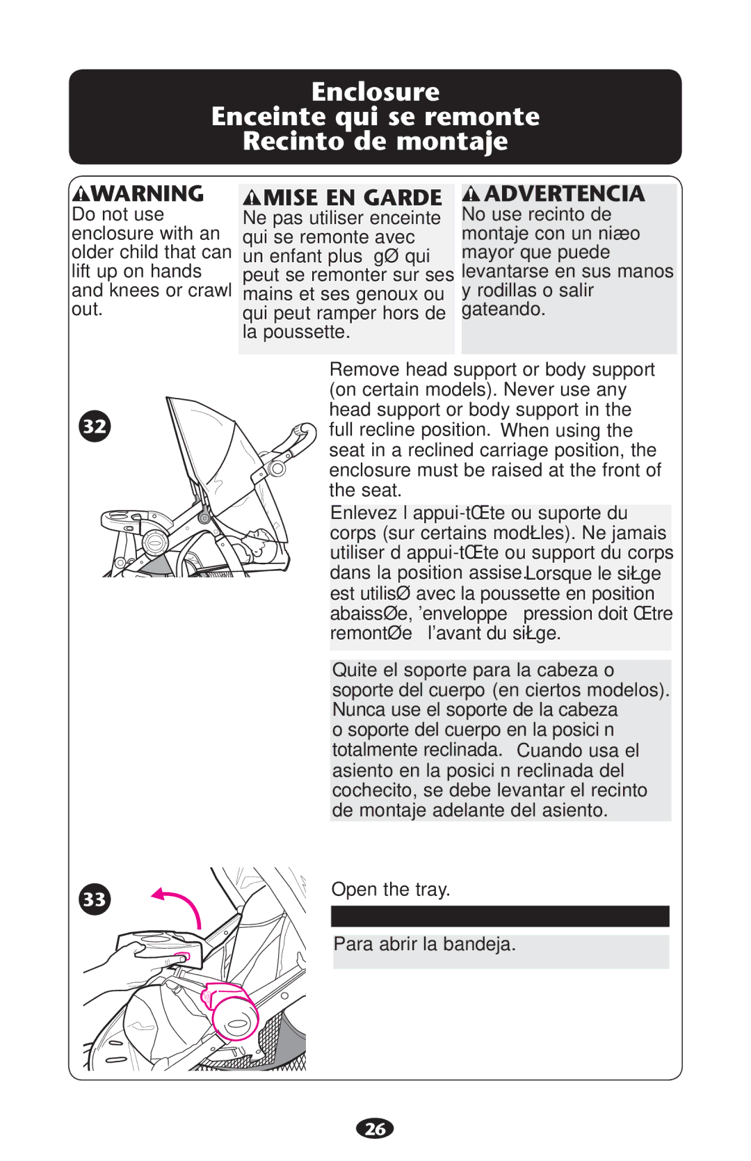 Graco PD226446B manual Enclosure Enceinte qui se remonte Recinto de montaje, Mise EN Garde 