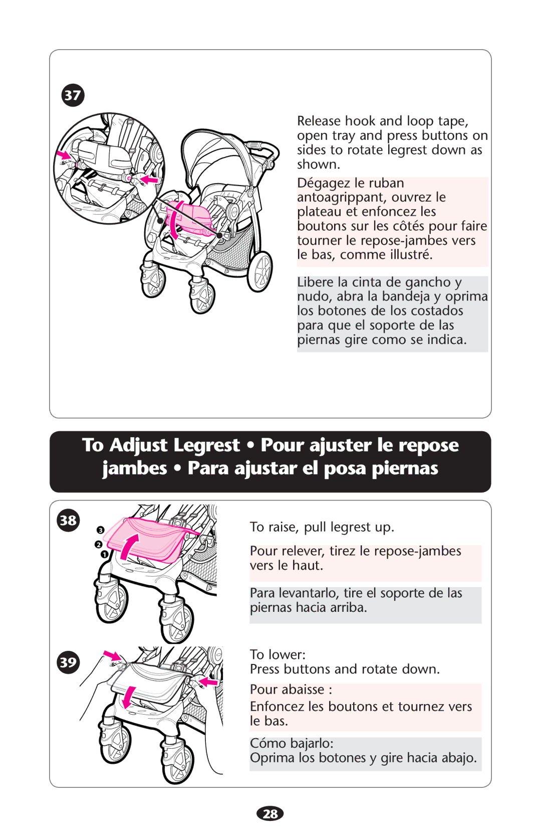 Graco PD226446B manual Jambes ss0ARA Ajustarsel Posa Piernas 