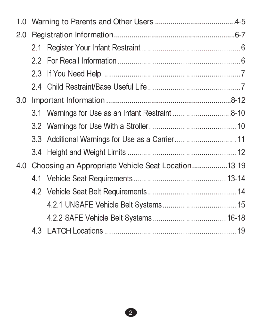 Graco PD226446B manual Choosing an Appropriate Vehicle Seat Location 13-19, Registration Information 