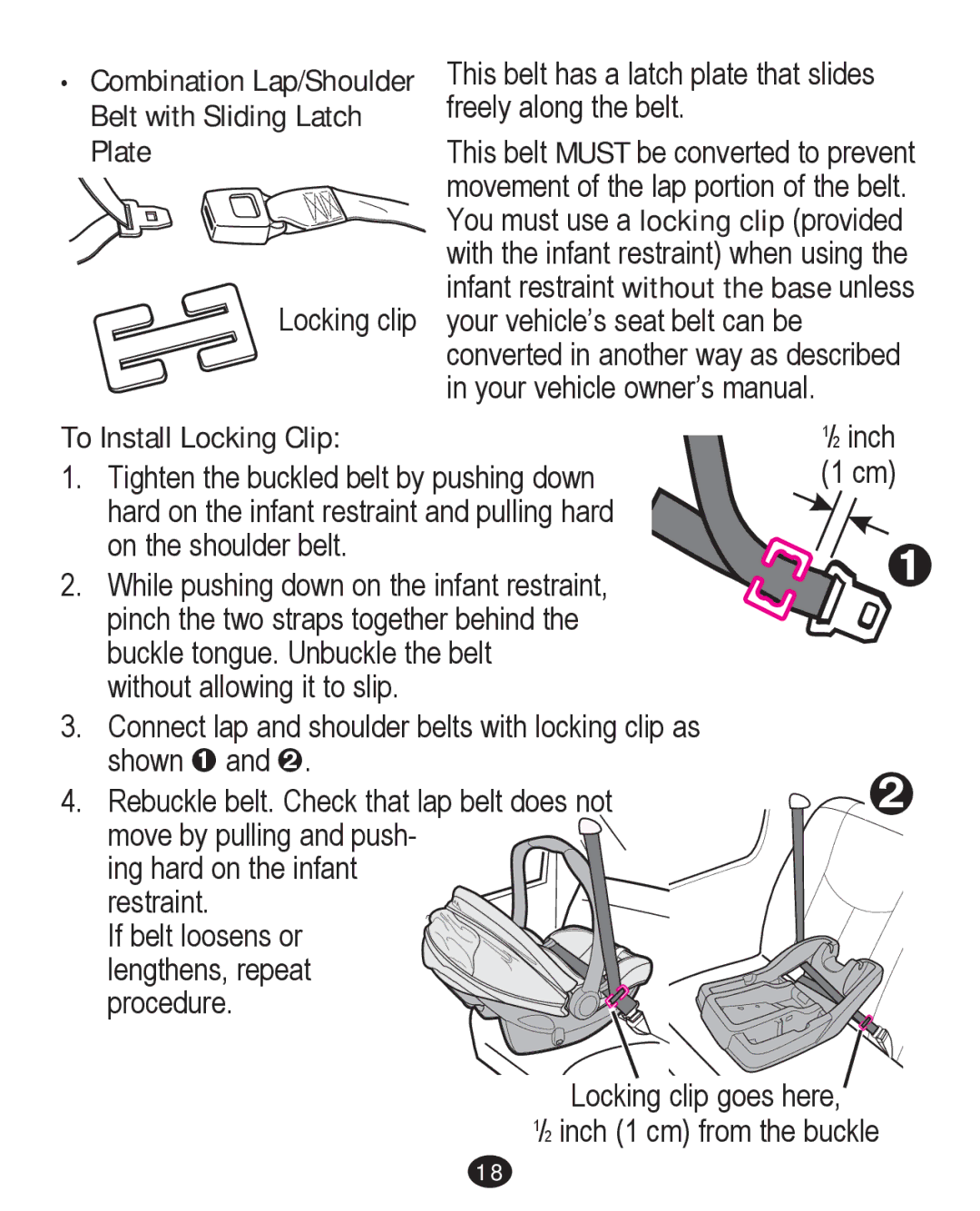 Graco PD226446B manual ‡ Combination Lap/Shoulder Belt with Sliding Latch Plate, To Install Locking Clip 