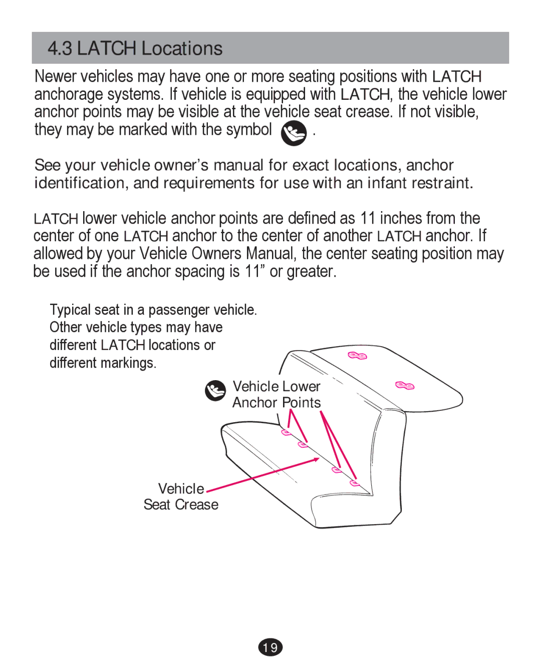 Graco PD226446B manual Latch Locations 