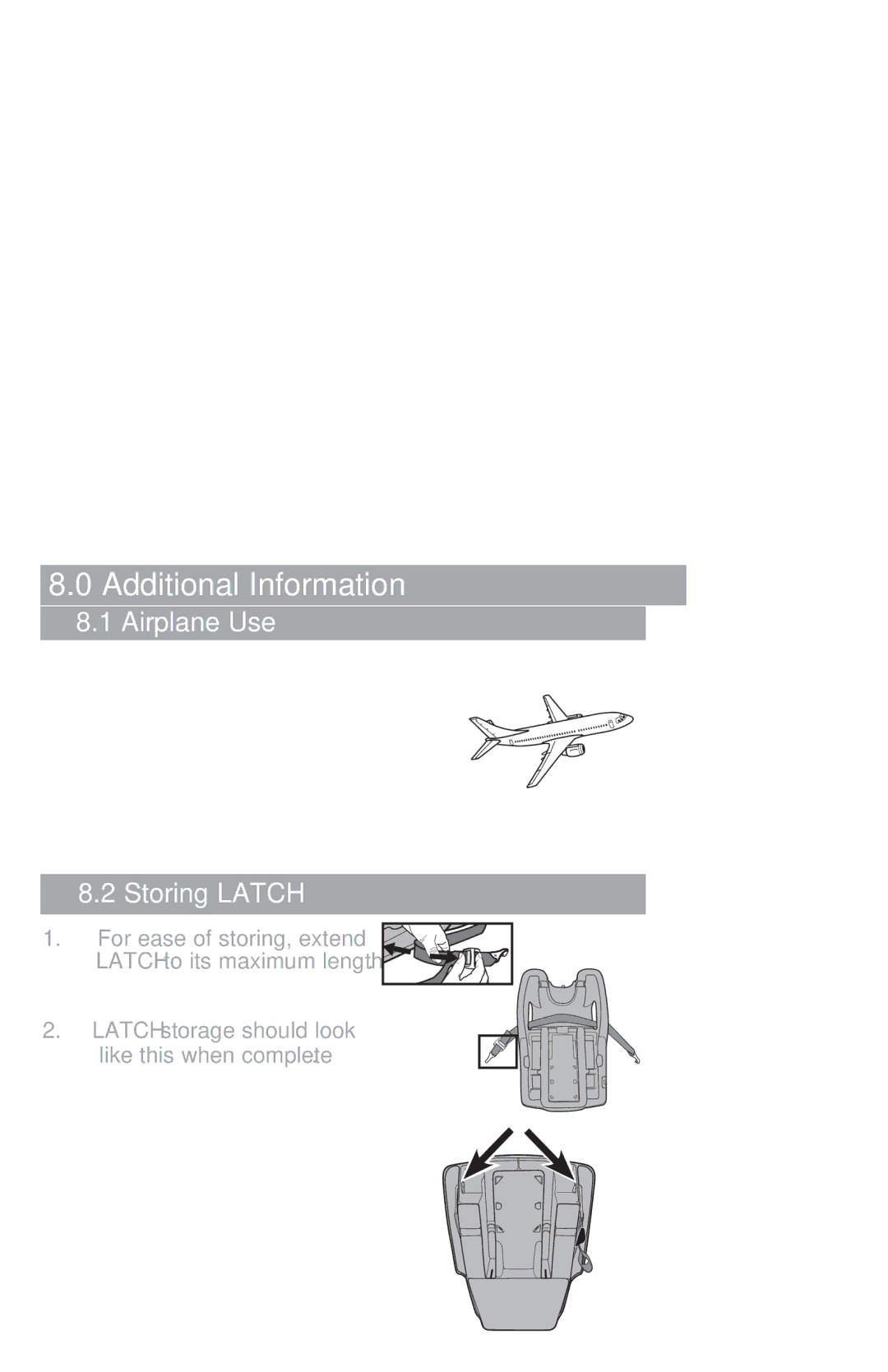 Graco PD226446B manual Additional Information, Airplane Use, Storing Latch 