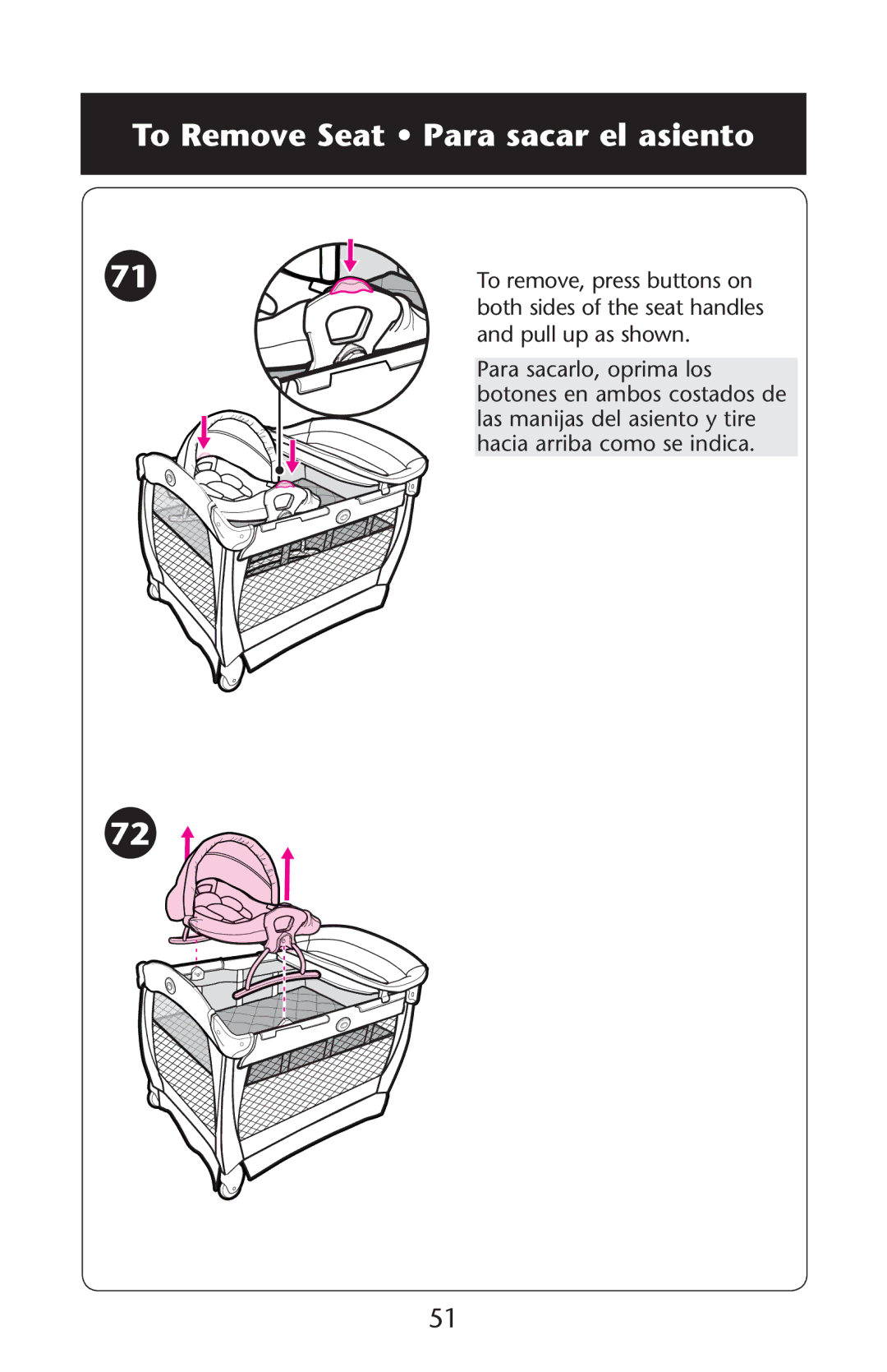 Graco PD227120B owner manual 4O 2EMOVE 3EAT ss0ARA Sacarcel Asiento 