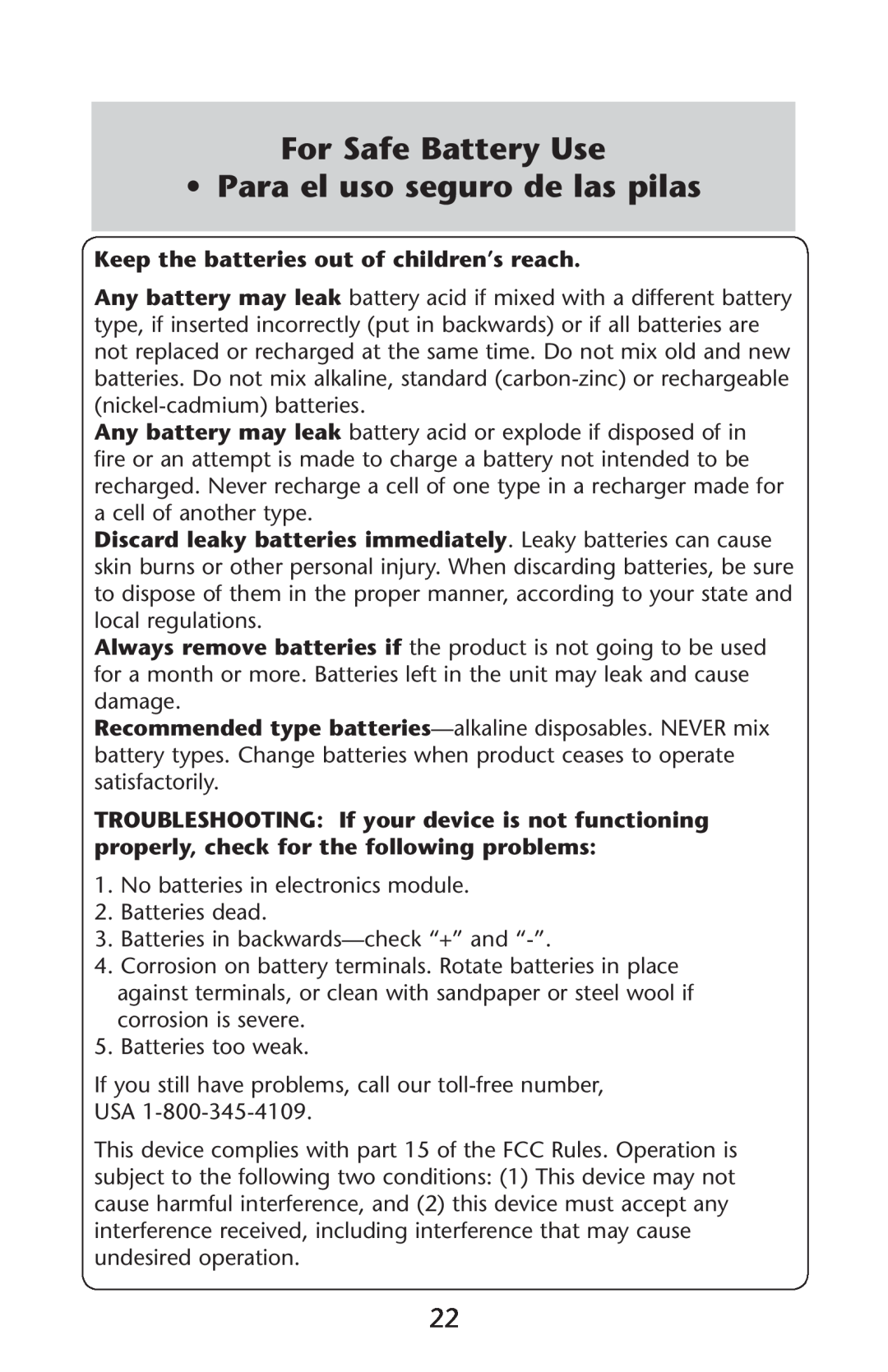 Graco PD227120B For Safe Battery Use ss 0ARA EL USOSSEGURO DE LASAPILAS, Keep the batteries out of children’s reach 