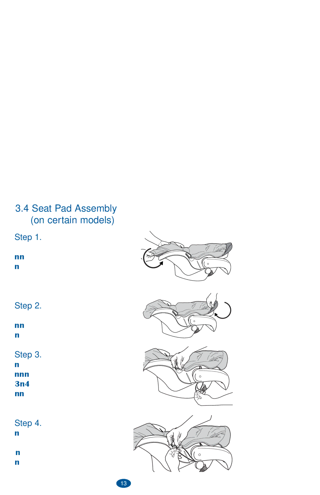 Graco PD236242A owner manual Seat Pad Assembly on certain models, Step 