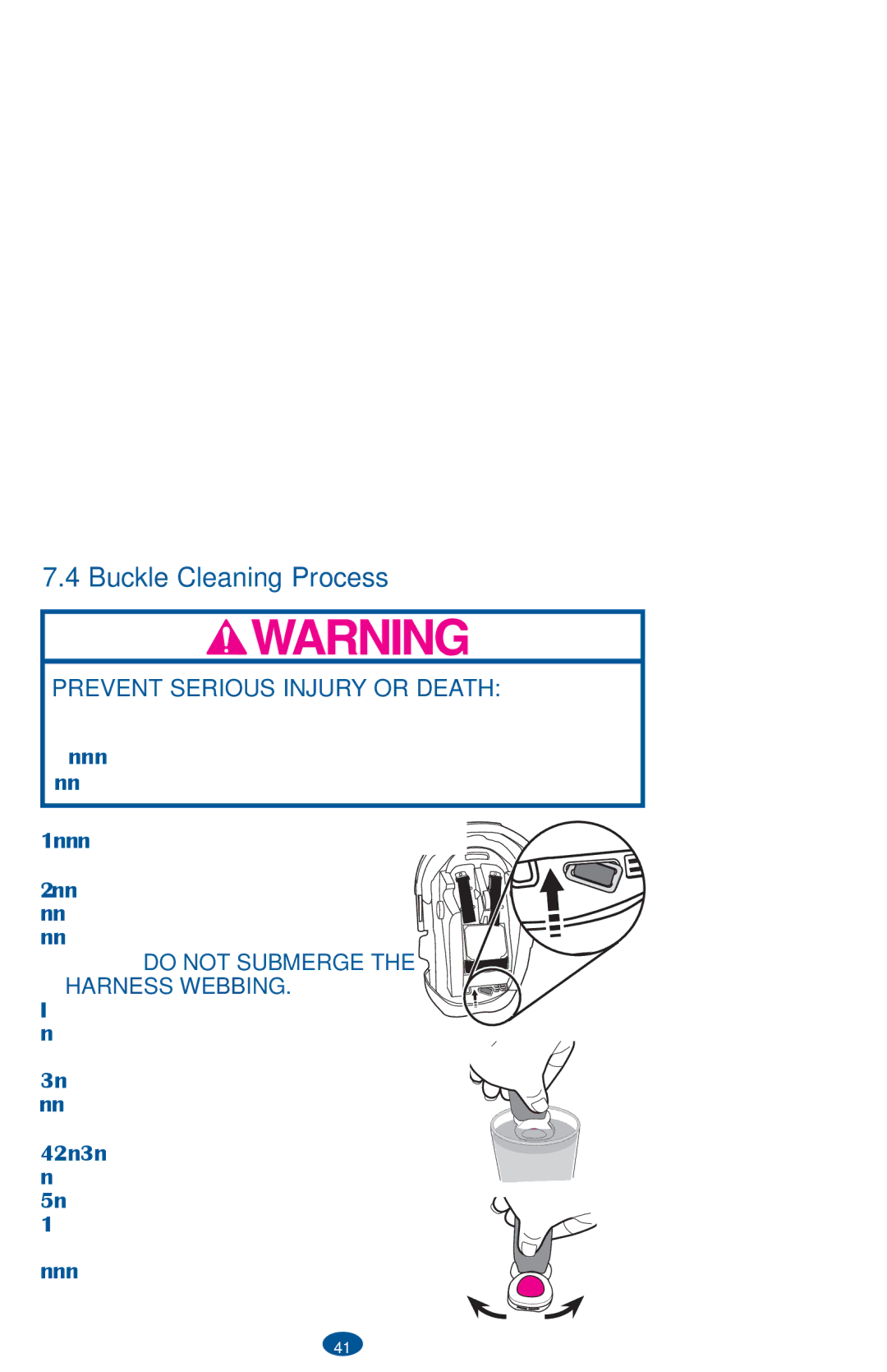 Graco PD236242A owner manual Buckle Cleaning Process, Prevent Serious Injury or Death 