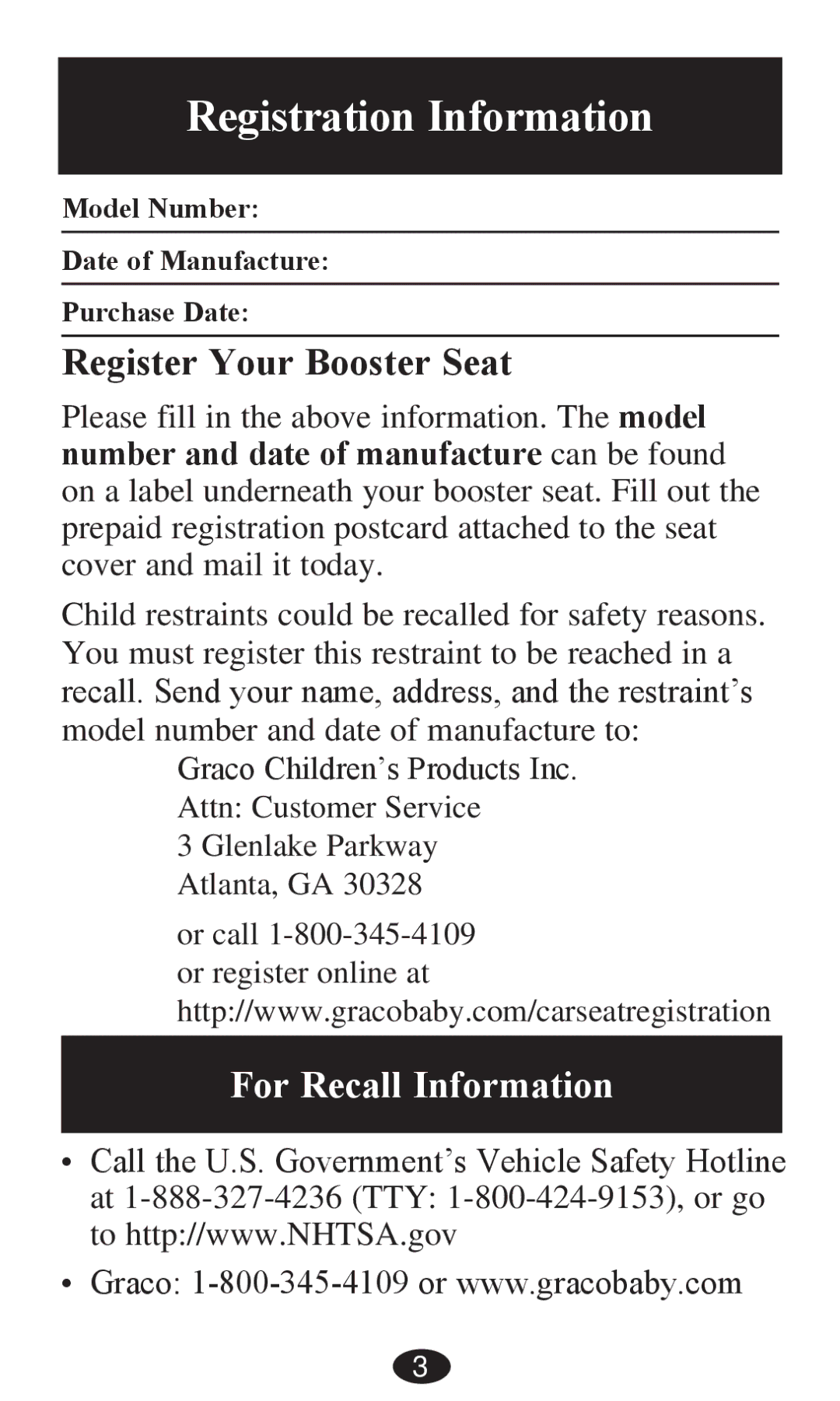 Graco PD236799A 3/13 owner manual Registration Information, Register Your Booster Seat 