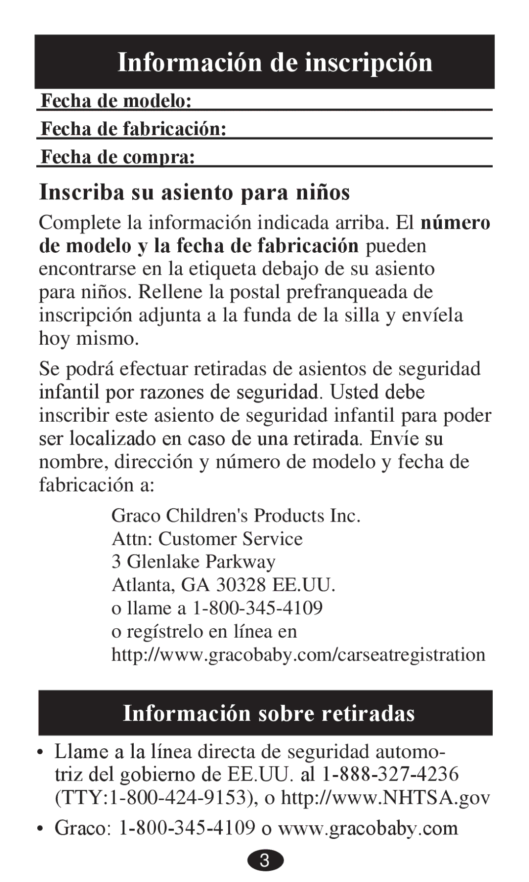 Graco PD236799A 3/13 owner manual Información de inscripción, Inscriba su asiento para niños 