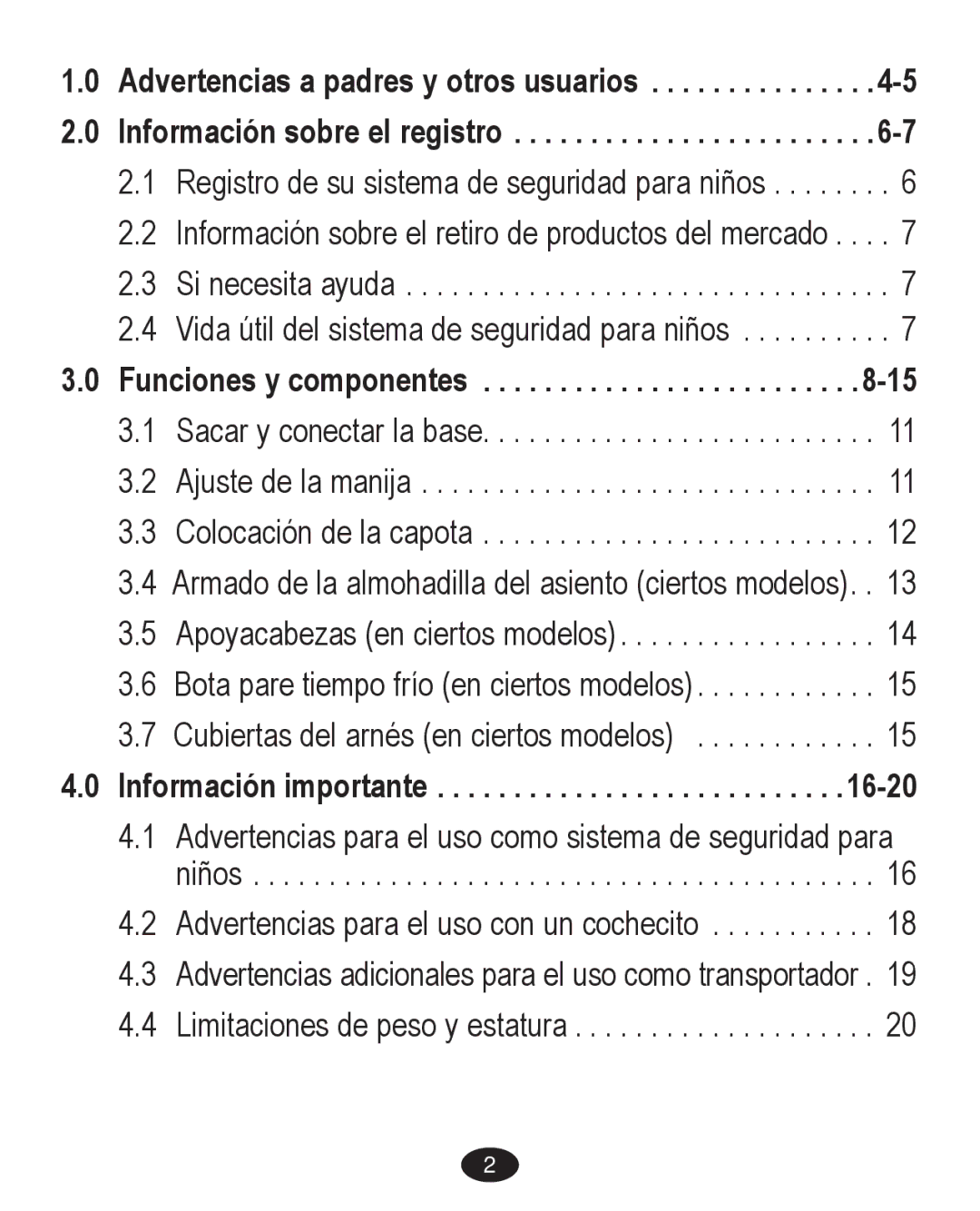 Graco PD238261A owner manual Funciones y componentes, Información importante 