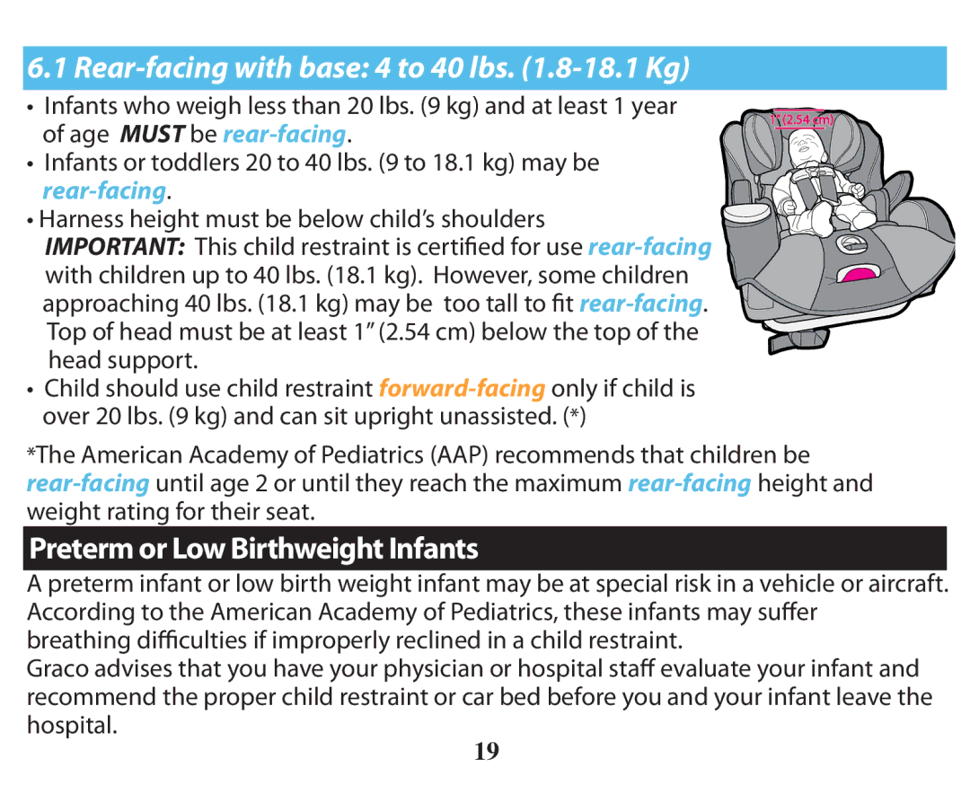 Graco PD238744A owner manual 3FBSGBDJOHXJUICBTFUPMCT ,H, Preterm or Low Birthweight Infants 