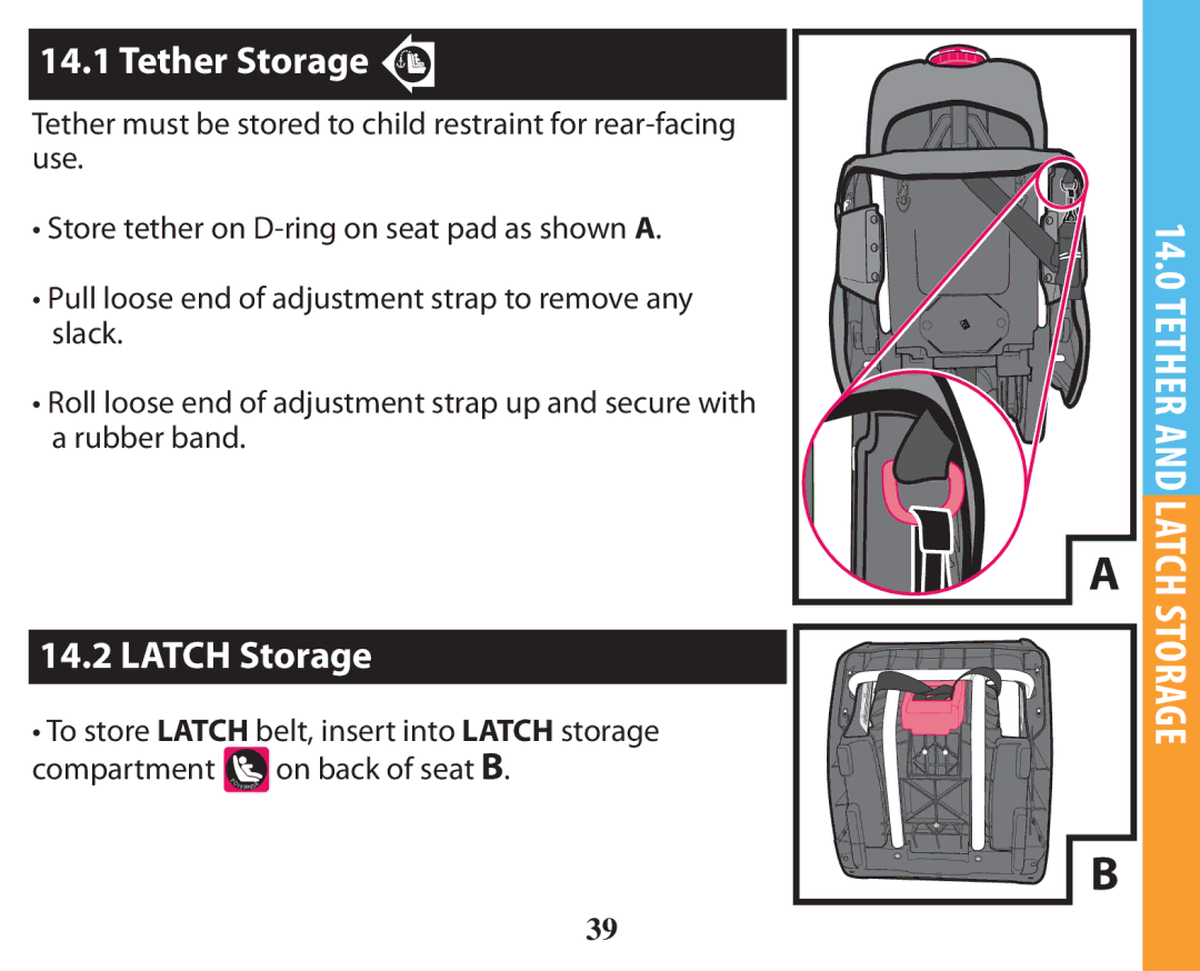 Graco PD238744A owner manual Tether Storage, Latch Storage 