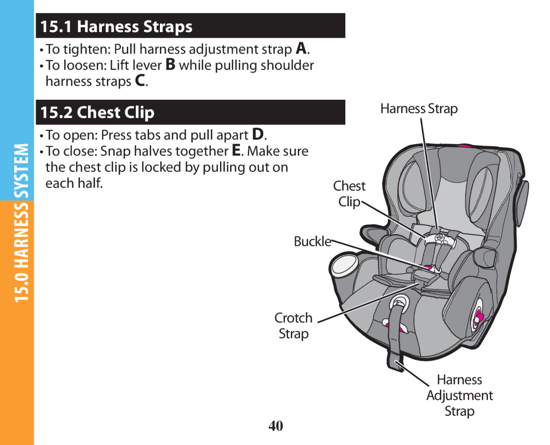 Graco PD238744A owner manual Harness Straps, Chest Clip 