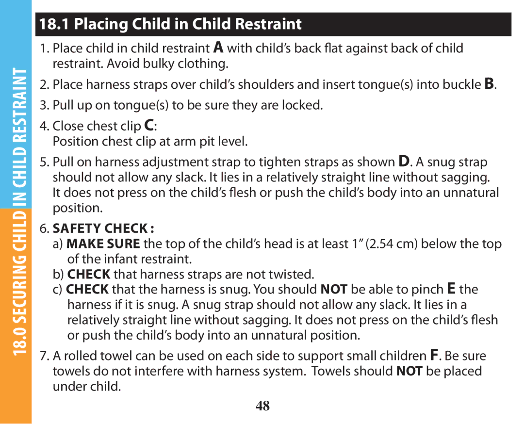 Graco PD238744A owner manual Placing Child in Child Restraint, Safety Check 