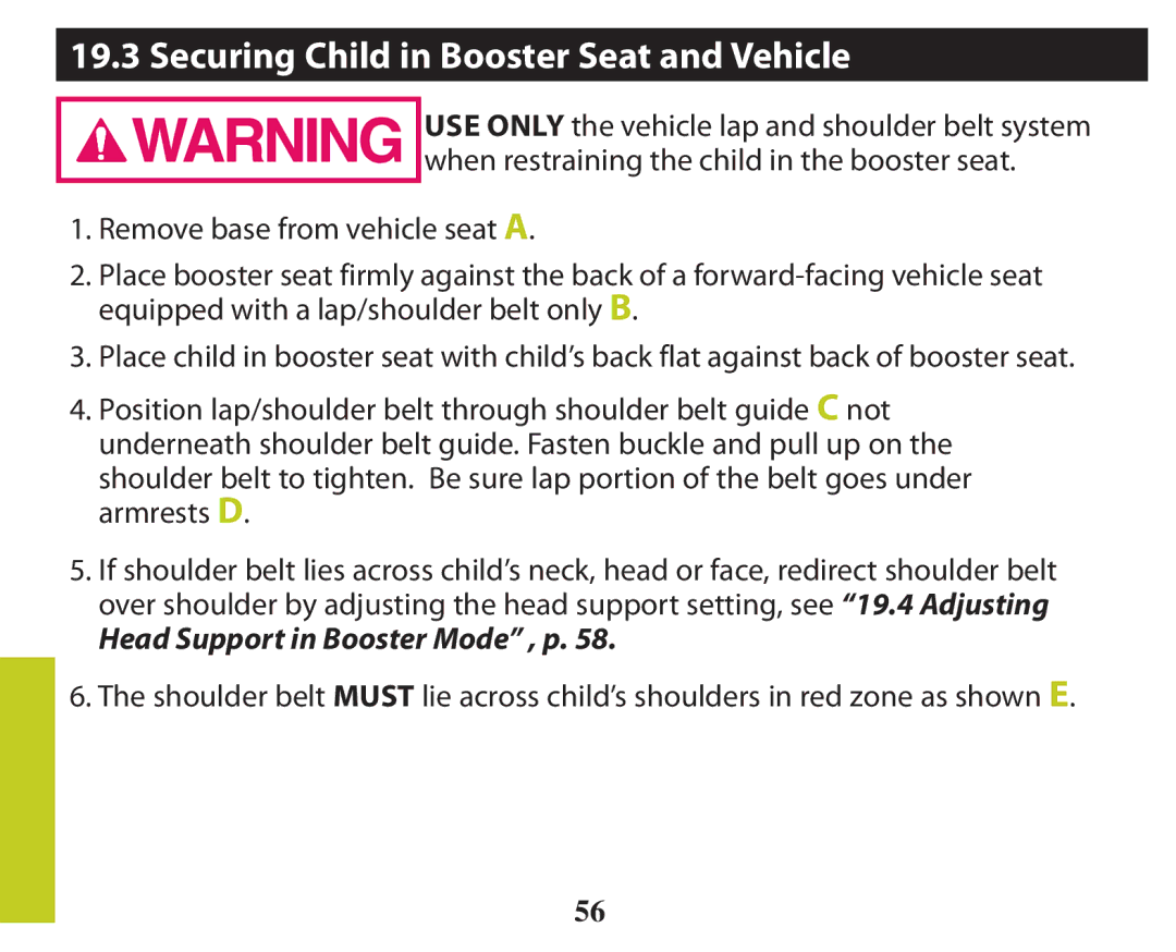 Graco PD238744A owner manual Securing Child in Booster Seat and Vehicle 