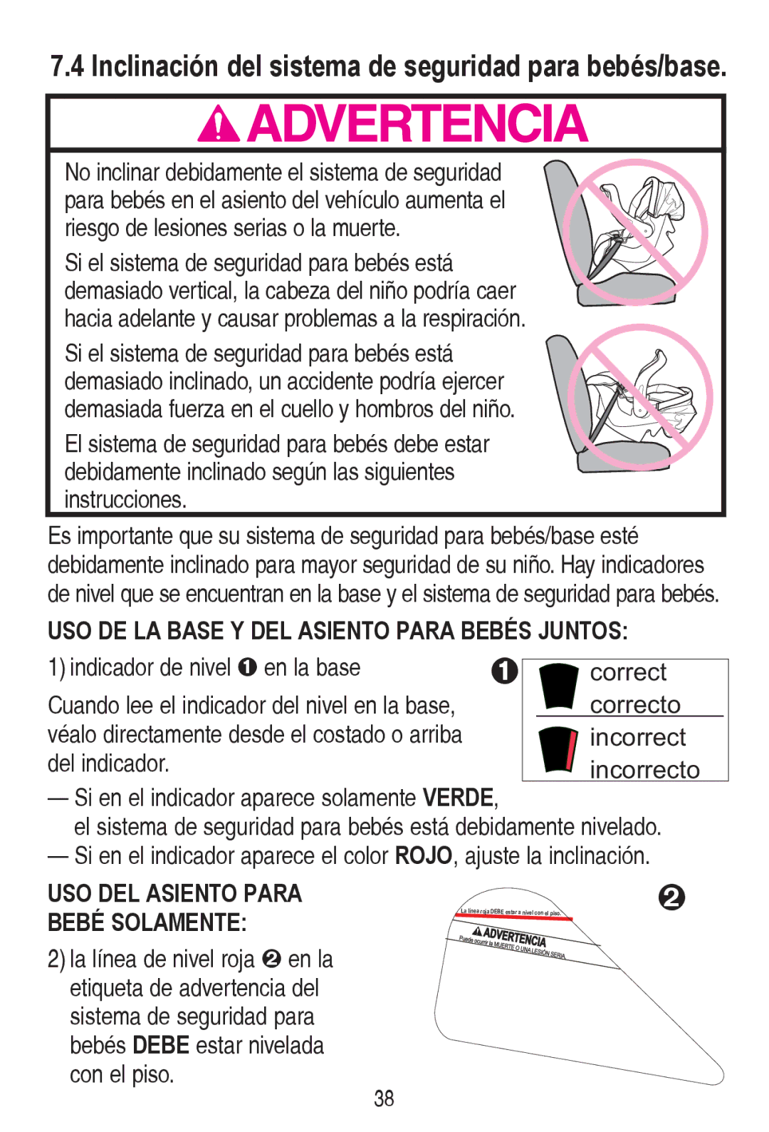 Graco PD240819A owner manual Inclinación del sistema de seguridad para bebés/base, UlhvjrGhOhvlrqhvVhuldvROdPxhuwh 