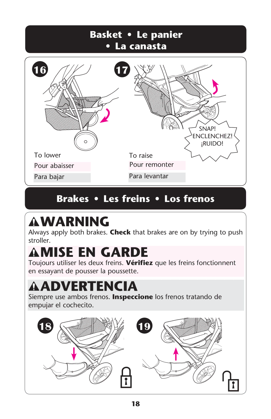 Graco PD240819A owner manual 2$%2, Rakes ss ,ESEFREINS ss ,OSOFRENOS 