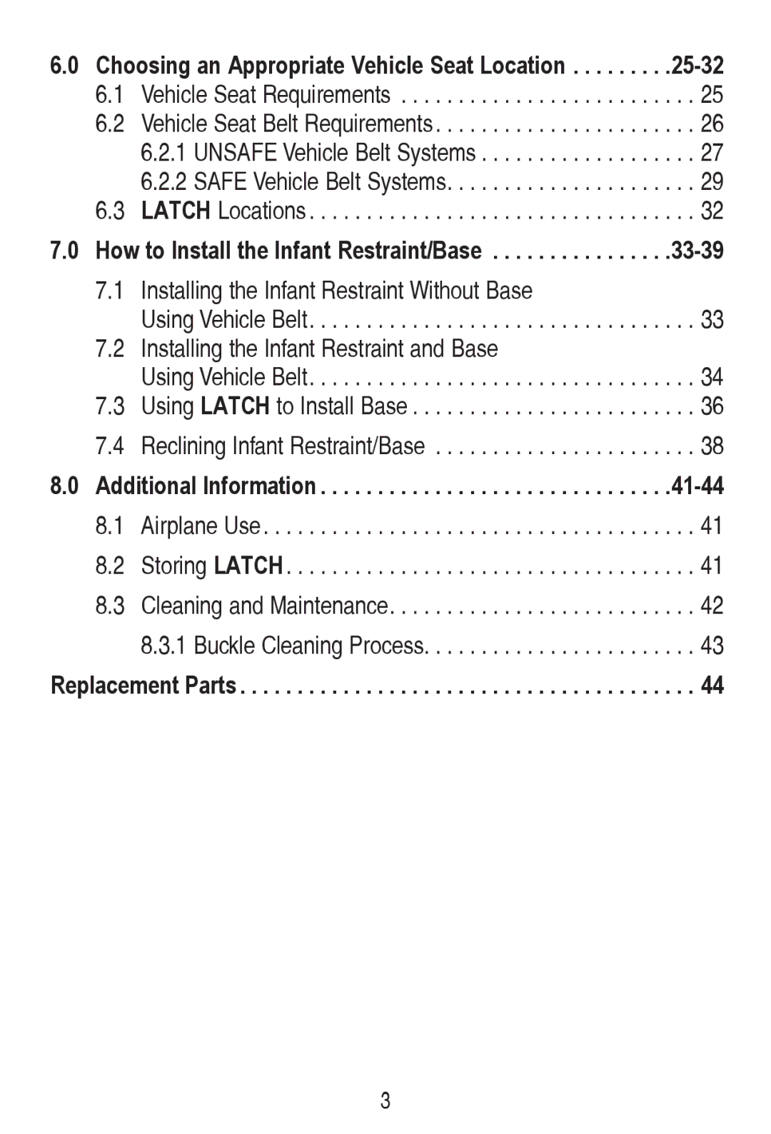 Graco PD240819A owner manual How to Install the Infant Restraint/Base, Additional Information, Replacement Parts 