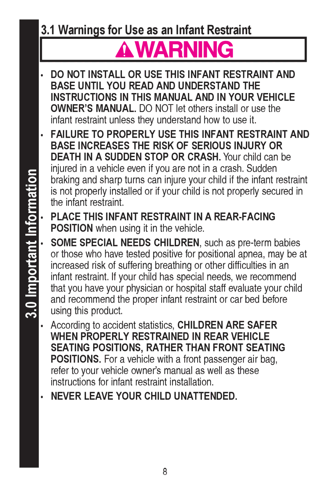 Graco PD240819A owner manual Important Information,  do not Install or USE this Infant Restraint, WkhLqidqwUhvwudlqw 