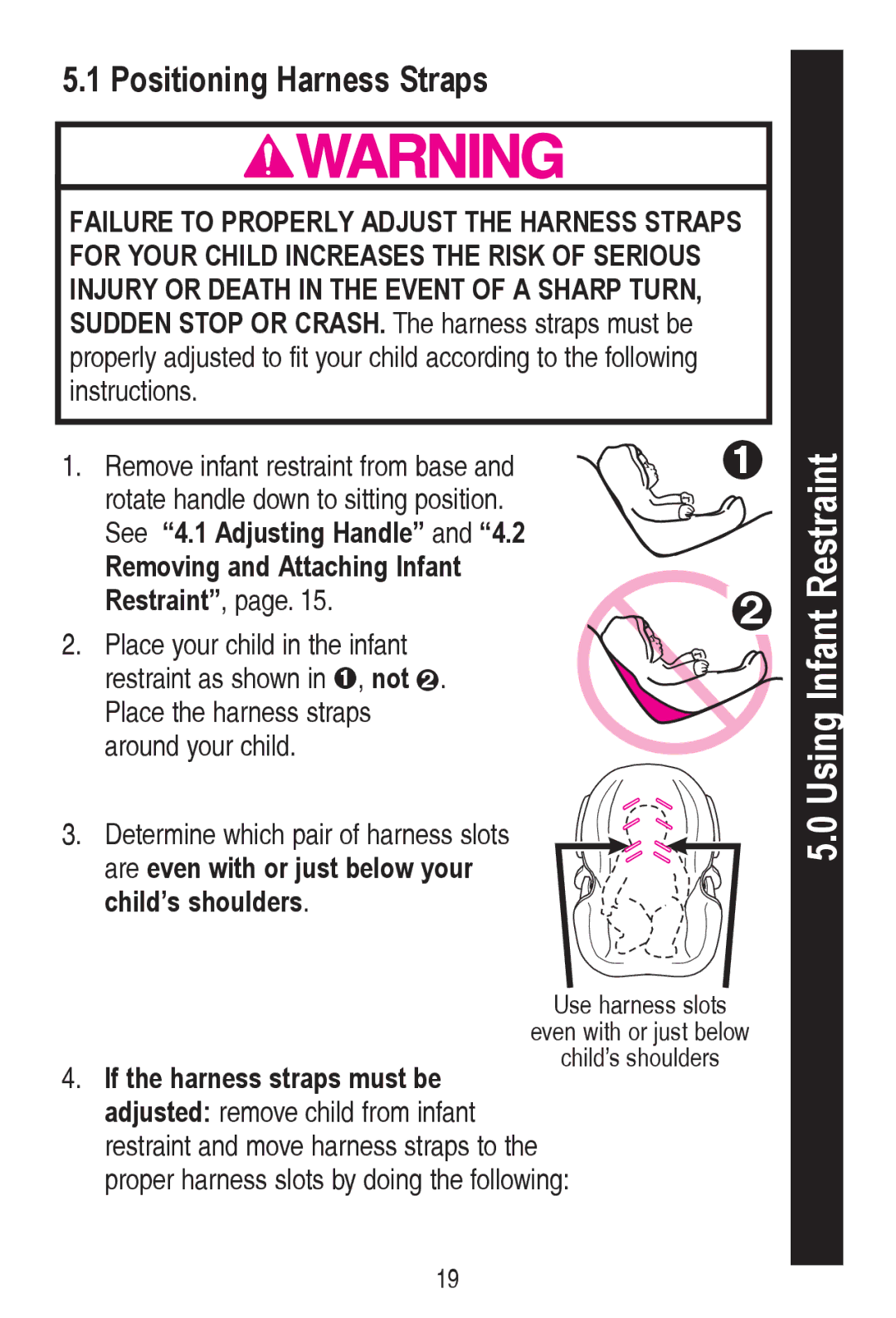 Graco PD240819A owner manual Using Infant Restraint, Positioning Harness Straps, Lqvwuxfwlrqv 