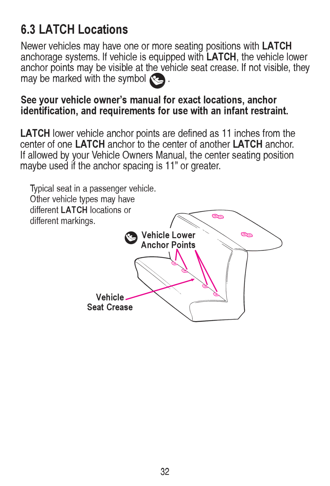 Graco PD240819A owner manual Latch Locations, Vehicle Lower Anchor Points Seat Crease 