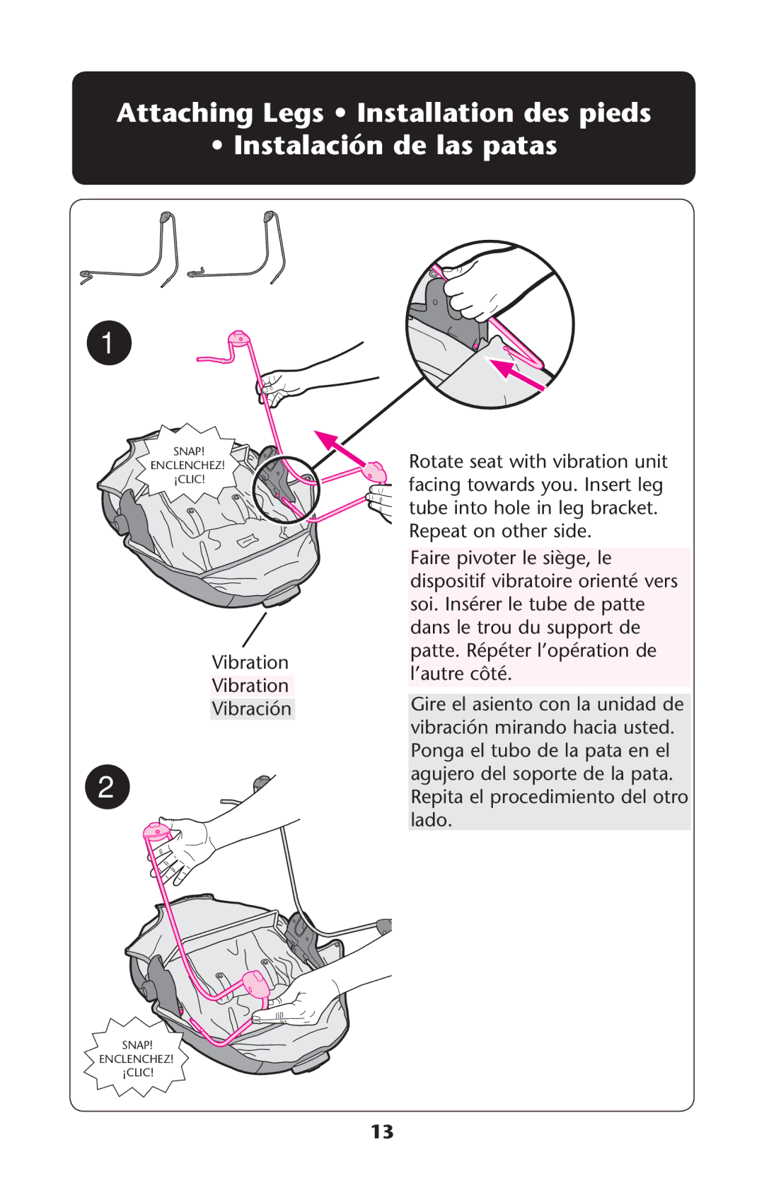 Graco PD245623B owner manual 6IBRATION, Gire el asiento con la unidad de 