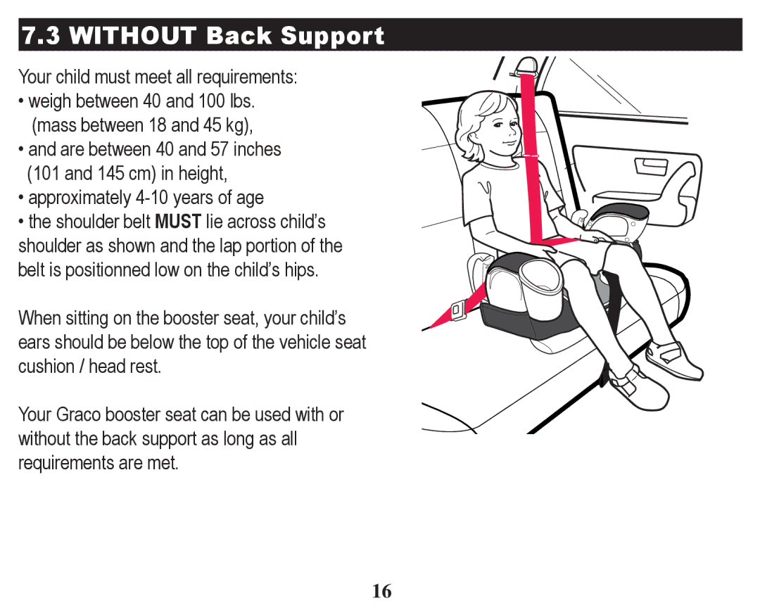 Graco PD246612A owner manual Without Back Support 