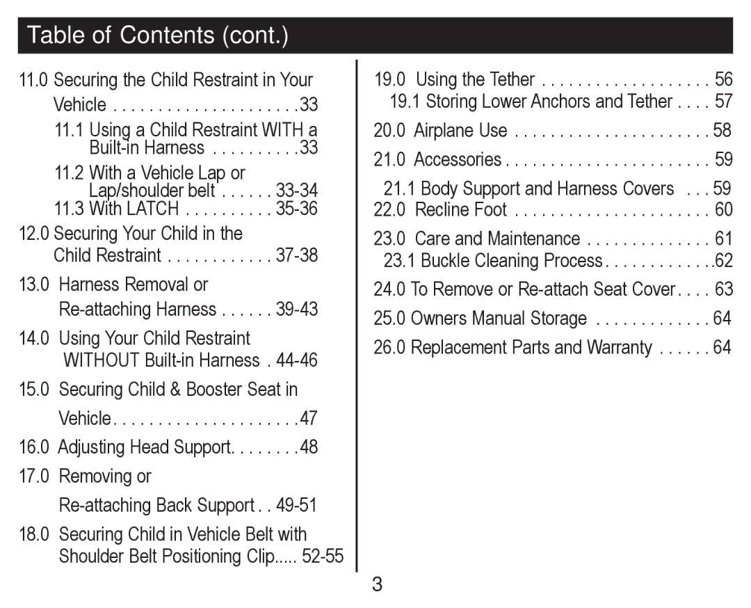 Graco PD246612A owner manual Table of Contents 