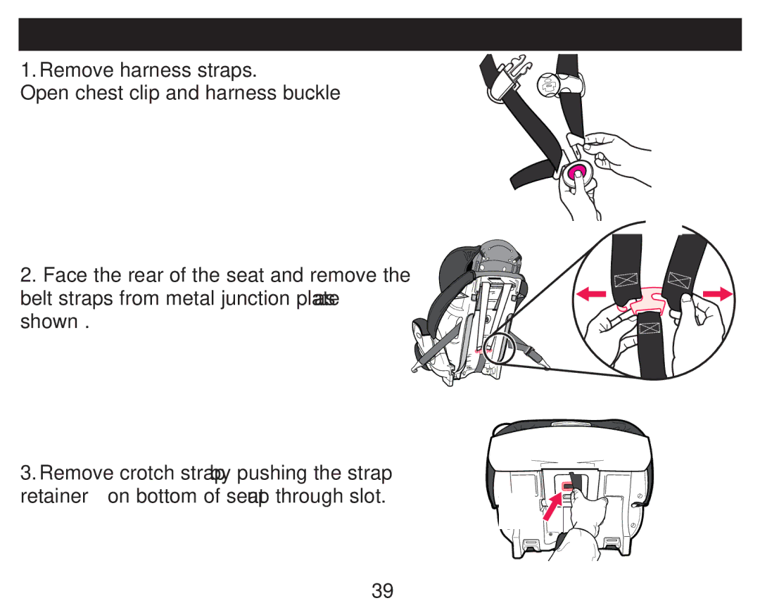 Graco PD246612A owner manual Harness Removal or Re-attaching Harness, Remove harness straps 