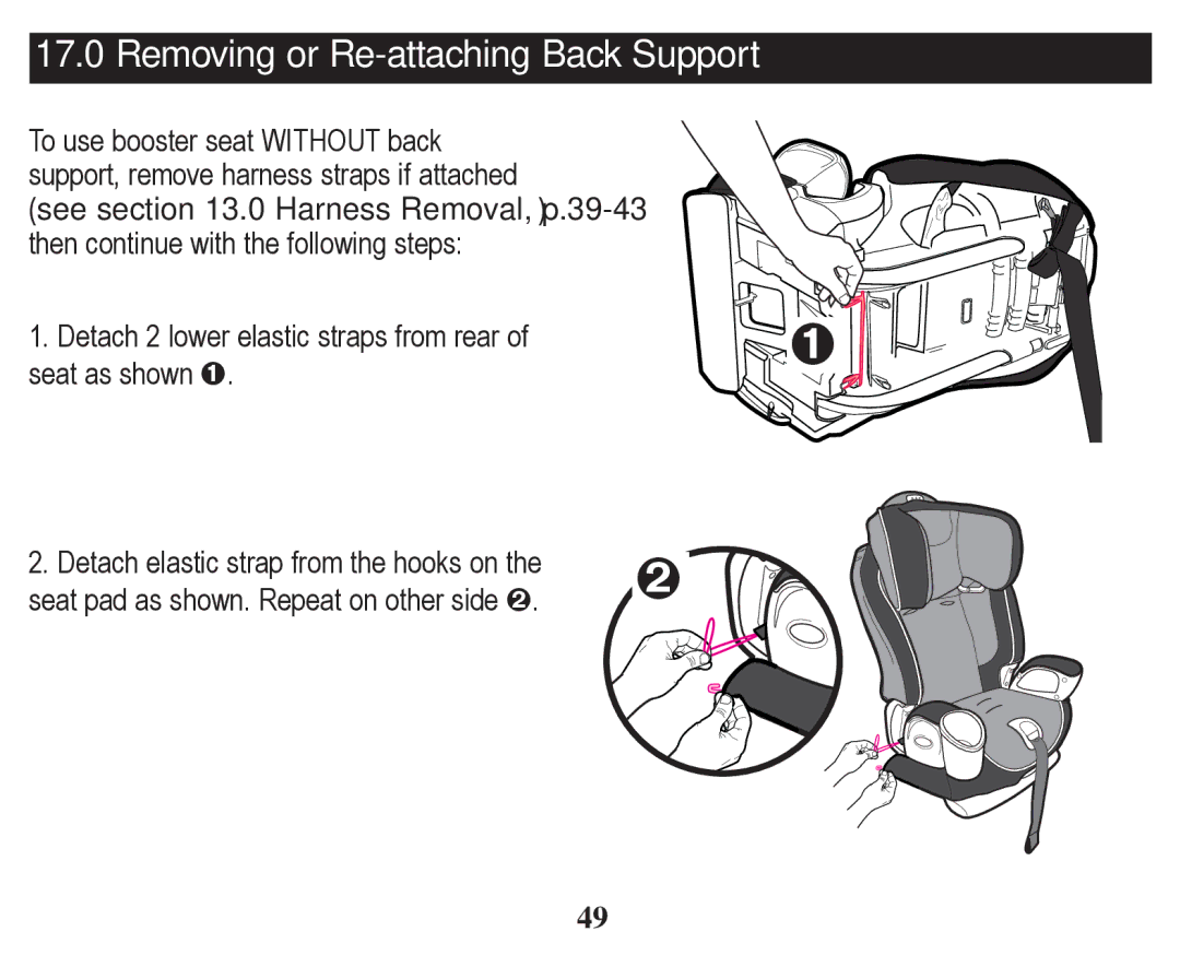 Graco PD246612A owner manual Removing or Re-attaching Back Support 