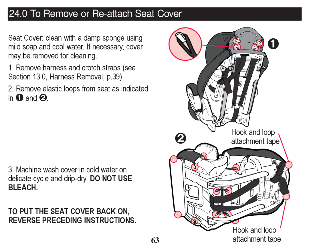 Graco PD246612A owner manual To Remove or Re-attach Seat Cover 