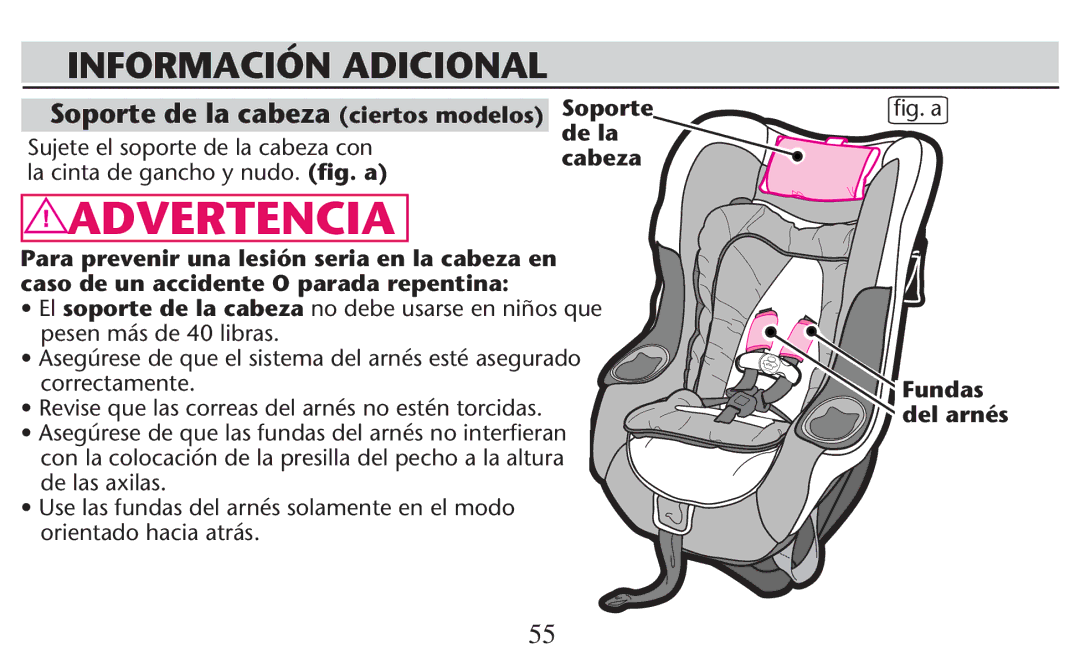 Graco PD247308A Soporte de la cabeza ciertos modelos Soporte de la, Ss%L soporte de la cabeza no debe usarse en niños que 