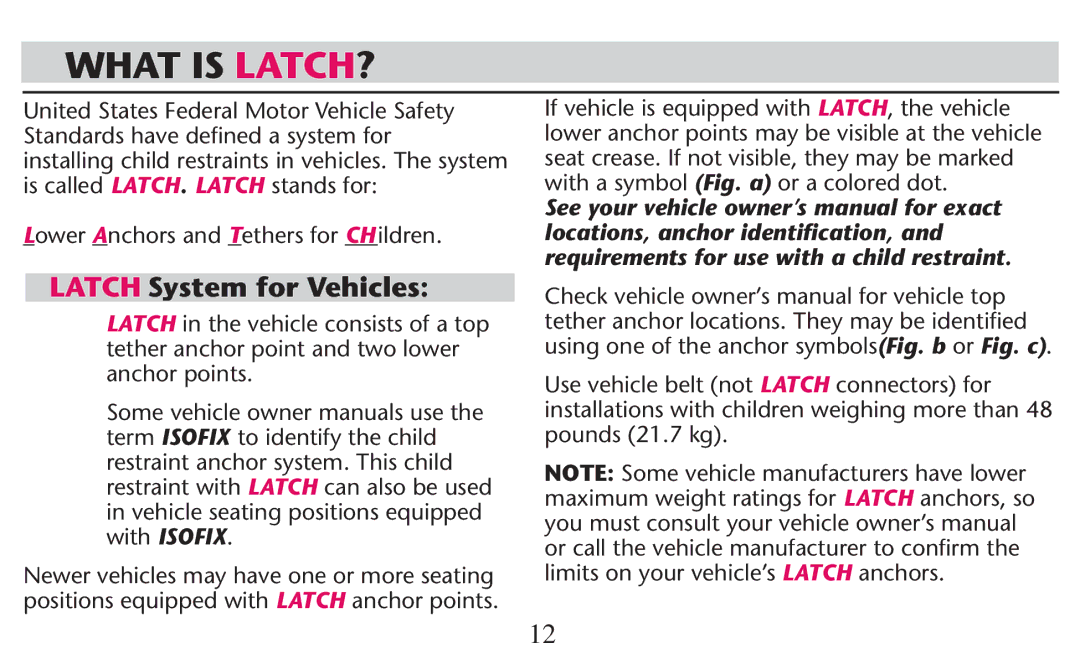 Graco PD247308A owner manual What is LATCH?, Vehicle Seating Positions Equipped with Isofix 