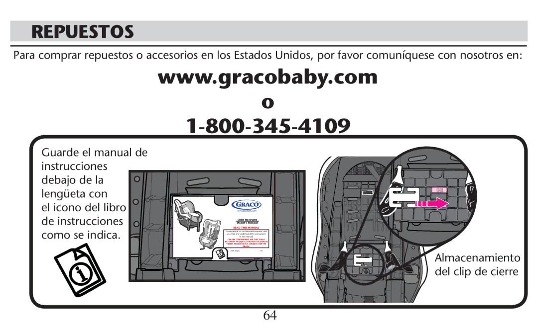 Graco PD247308A owner manual Repuestos, Uarde Eldmanual DE, Como se indica, Almacenamiento del clip de cierre 