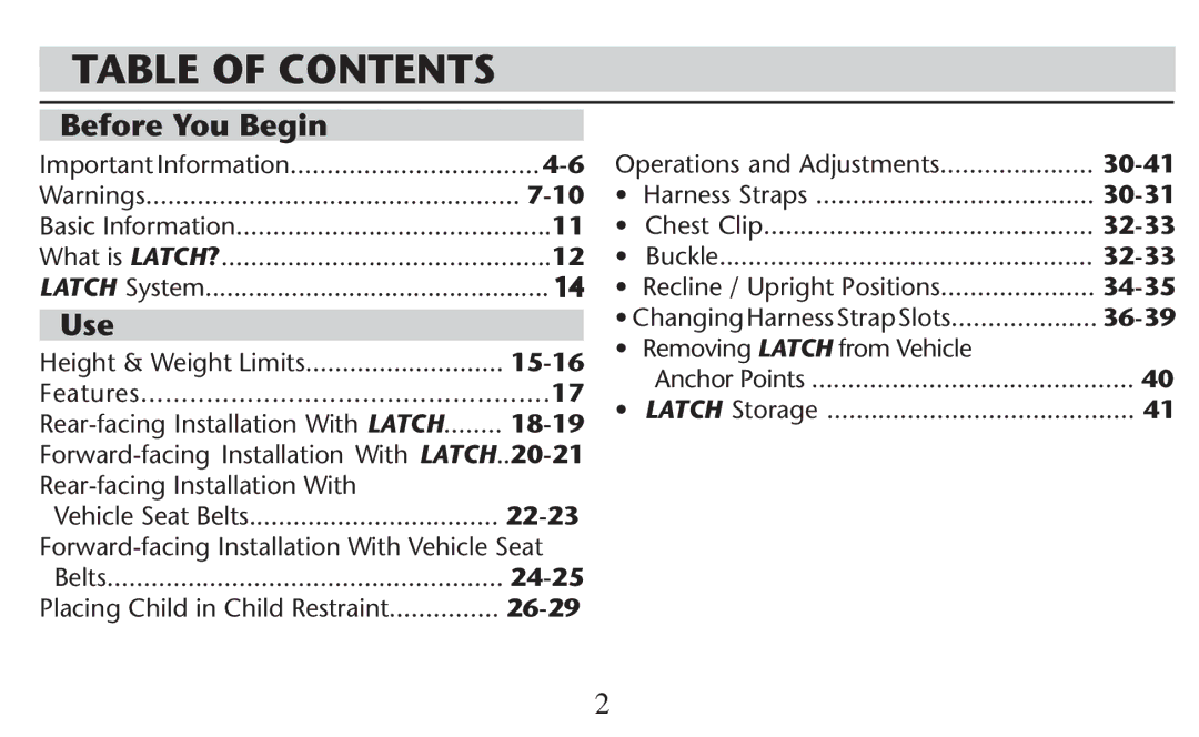 Graco PD247308A owner manual Table of Contents 