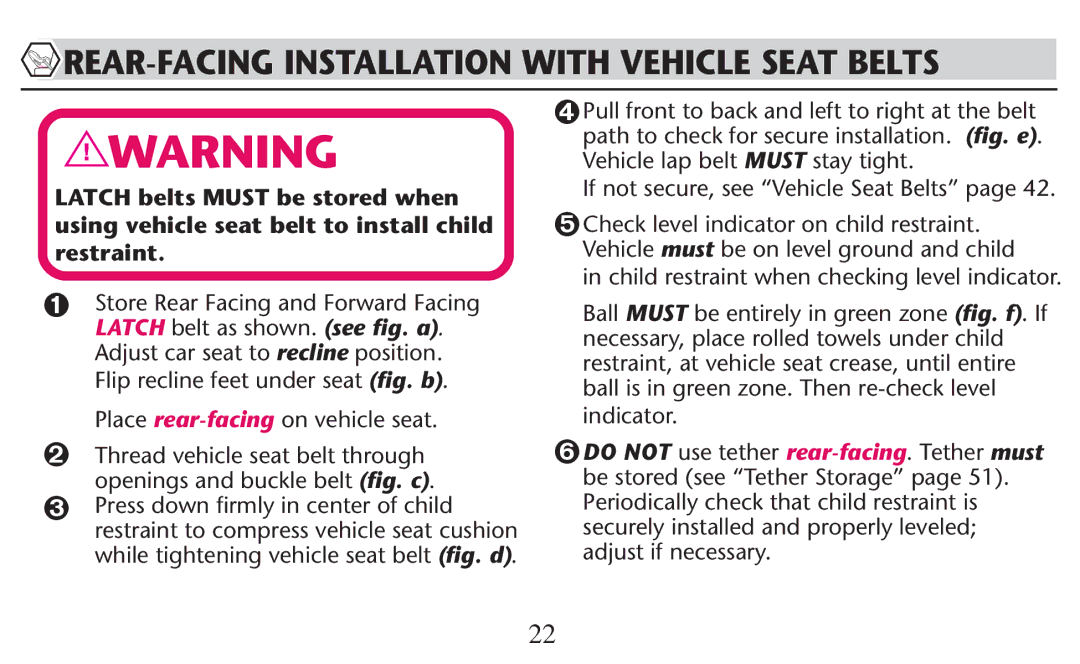 Graco PD247308A owner manual š 4HREAD Vehicle Seathbelt Through, Openings and Buckleabelt ﬁg. c 