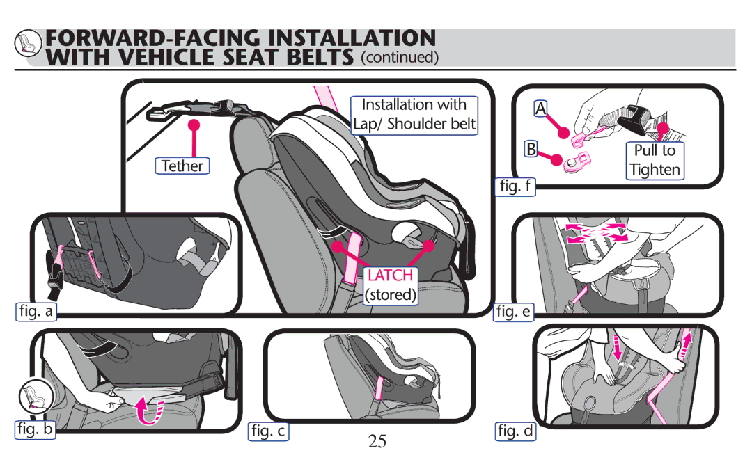 Graco PD247308A owner manual FORWARD-FACING Installation With Vehicle Seat Belts , Stored 