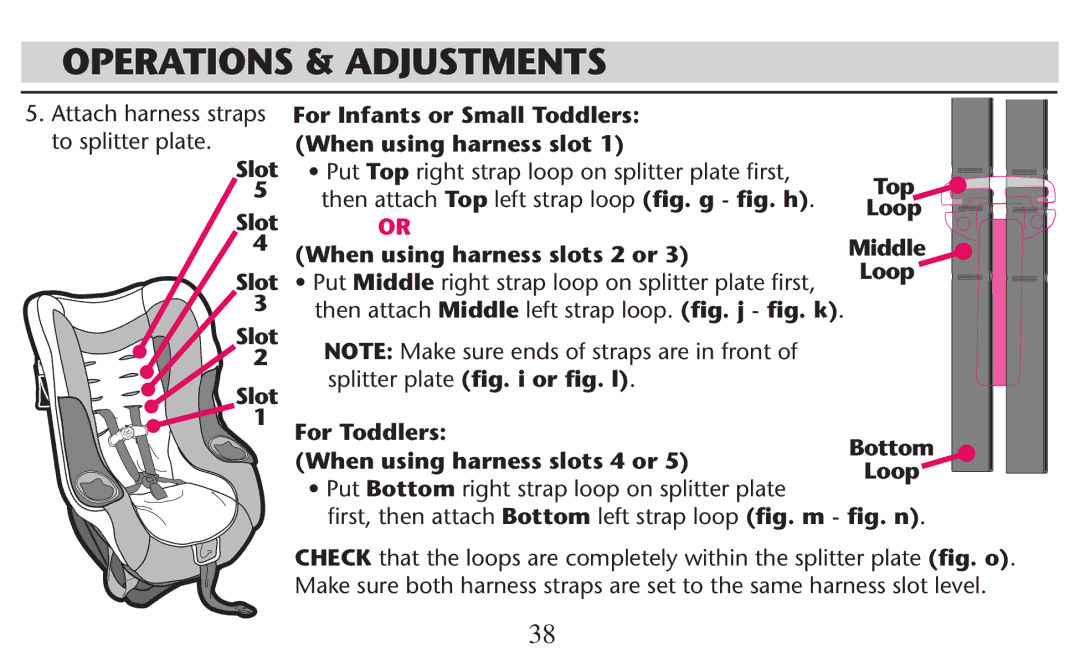 Graco PD247308A owner manual Slot, For Infants or Small Toddlers When using harness slot, Top, Loop, Middle 