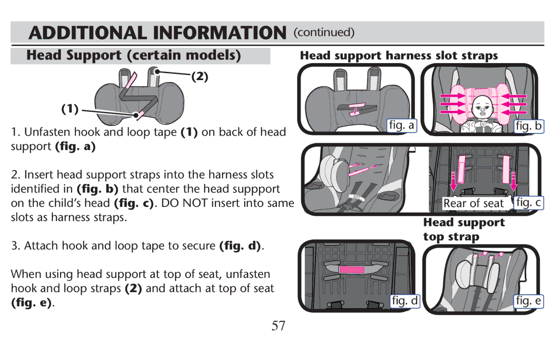 Graco PD247308A owner manual Head support harness slot straps, Head support top strap, LGGD lGGE 