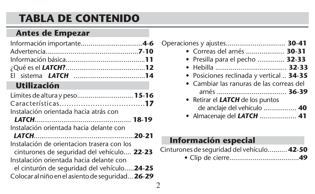 Graco PD247308A owner manual Tabla DE Contenido, Antes de Empezar, Utilización, Información especial 