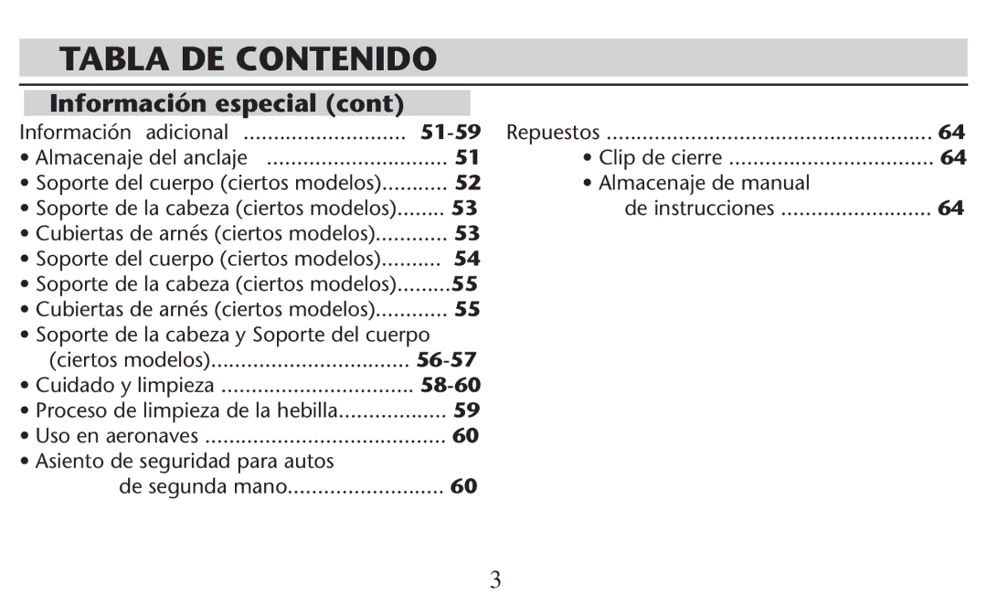 Graco PD247308A owner manual Información adicional, 51-59, Ss!LMACENAJE Deemanual 