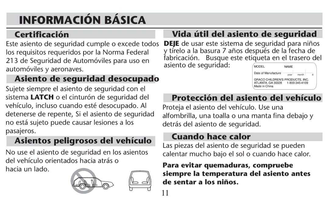 Graco PD247308A owner manual Información Básica 