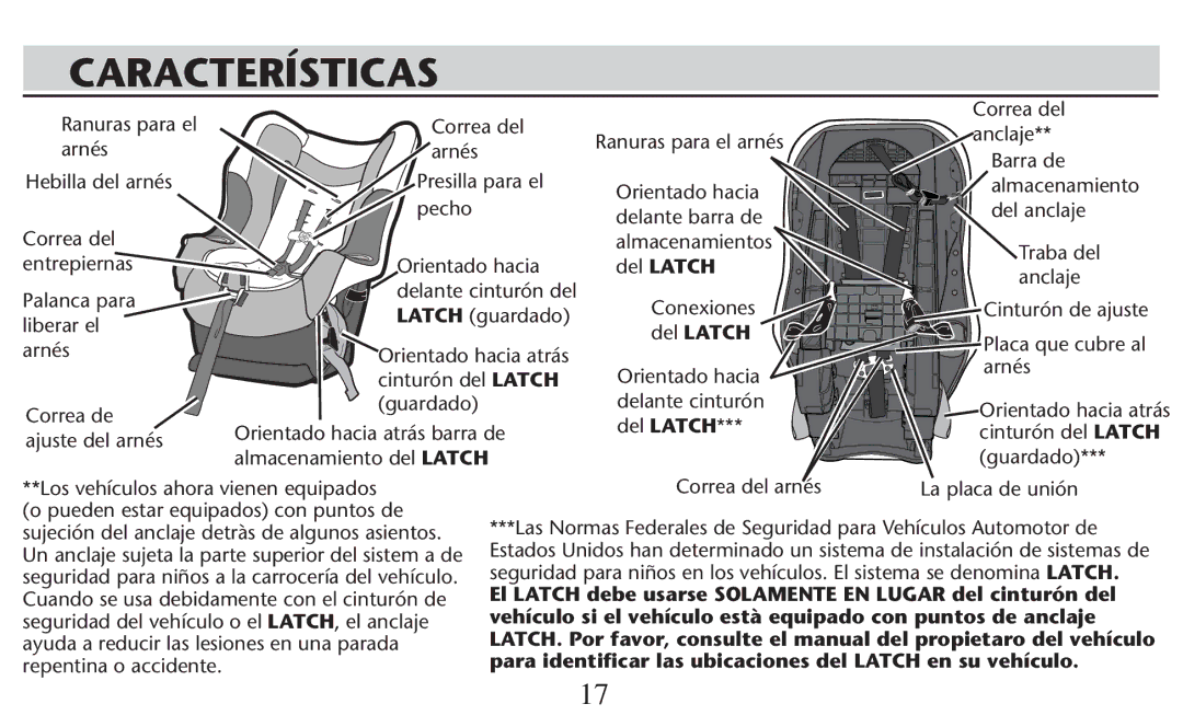 Graco PD247308A owner manual Características, Pecho Orientado hacia delante cinturón del 