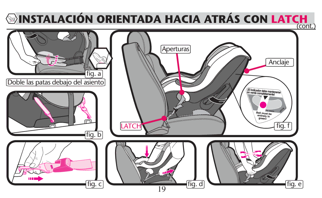 Graco PD247308A Instalación Orientada Hacia Atrás CON Latch, Aperturas ﬁg. a Doble las patas debajo del asiento ﬁg. b 