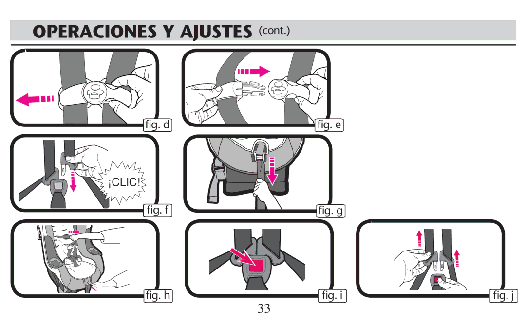 Graco PD247308A owner manual ¡Clic, ﬁg. f ﬁg. g ﬁg. h ﬁg. j 