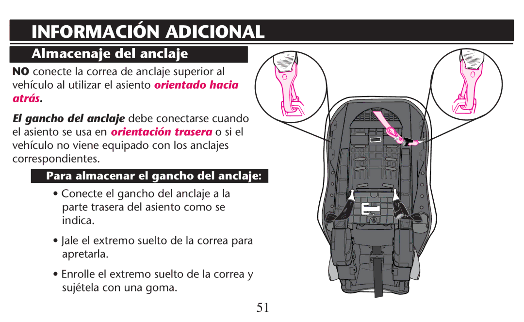 Graco PD247310A owner manual Información Adicional, Almacenaje del anclaje 