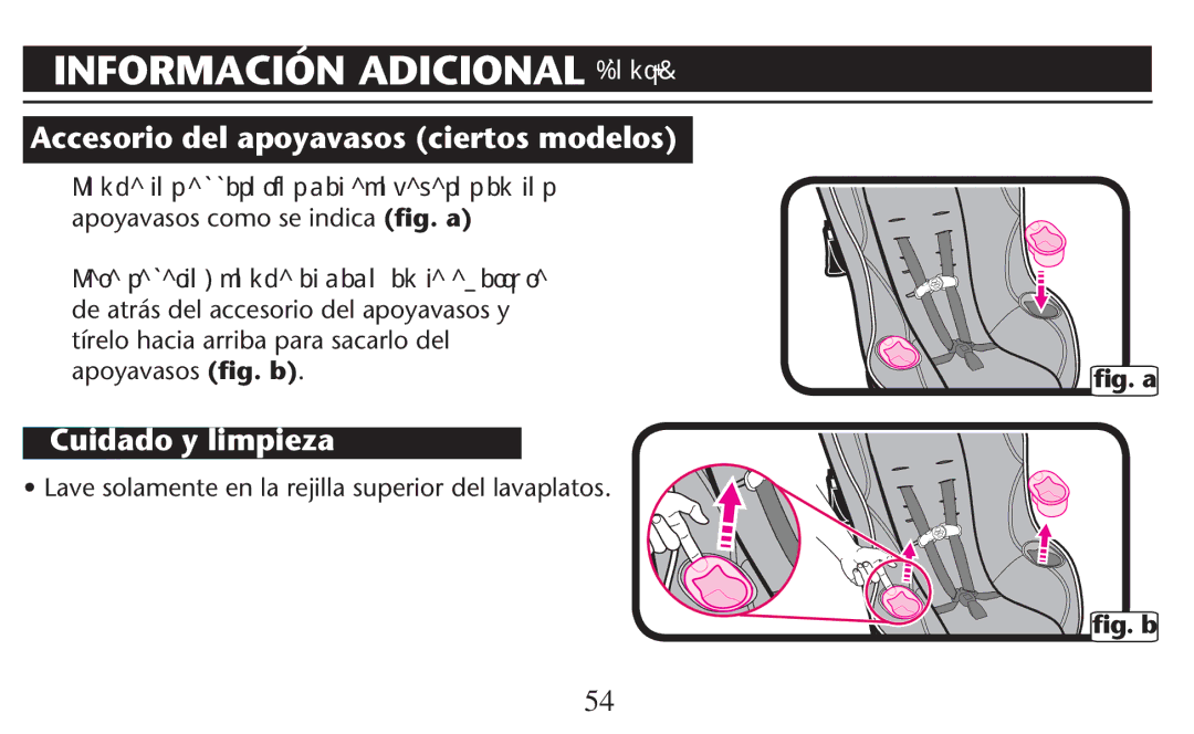 Graco PD247310A owner manual Accesorio del apoyavasos ciertos modelos, Cuidado y limpieza 