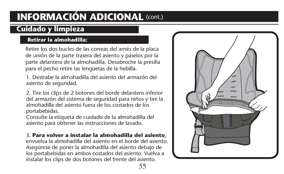 Graco PD247310A owner manual Retirar la almohadilla 